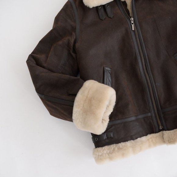 Vintage St. John's Bay Brown Leather Aviator Pilot Jacket with Shearling… - Picture 8 of 16